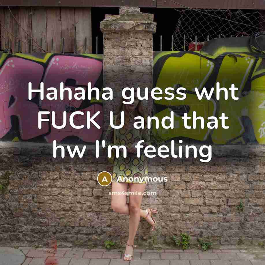 “Hahaha guess wht FUCK U and that hw I'm feeling” quote by Anonymous