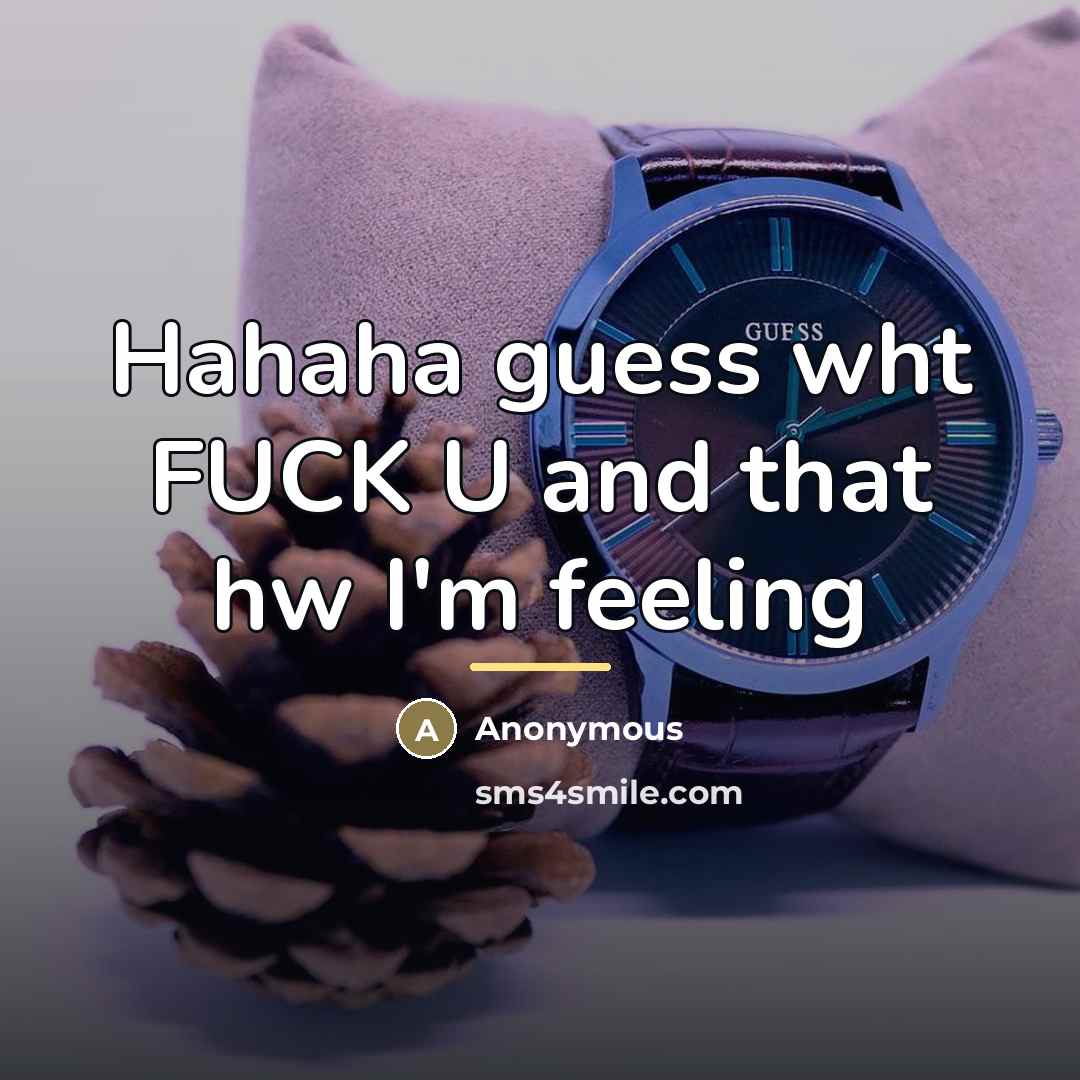 “Hahaha guess wht FUCK U and that hw I'm feeling…” quote by Anonymous
