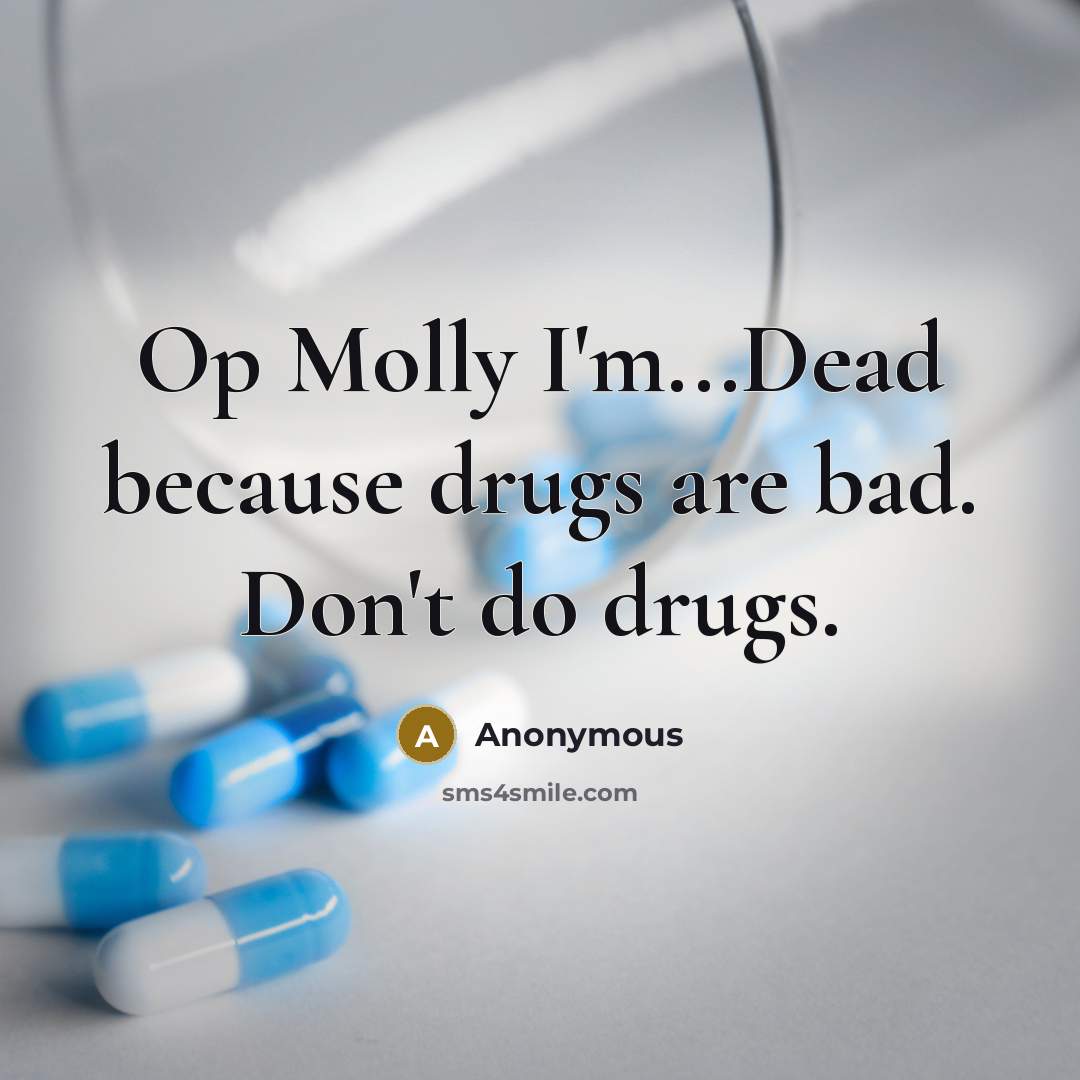 “Op Molly I'm...Dead because drugs are bad. Don't do drugs.” quote by Anonymous