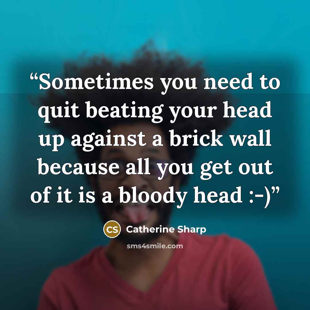 “Sometimes you need to quit beating your head up against a brick wall because all you get out of it is a bloody head :-)” quote by Catherine Sharp