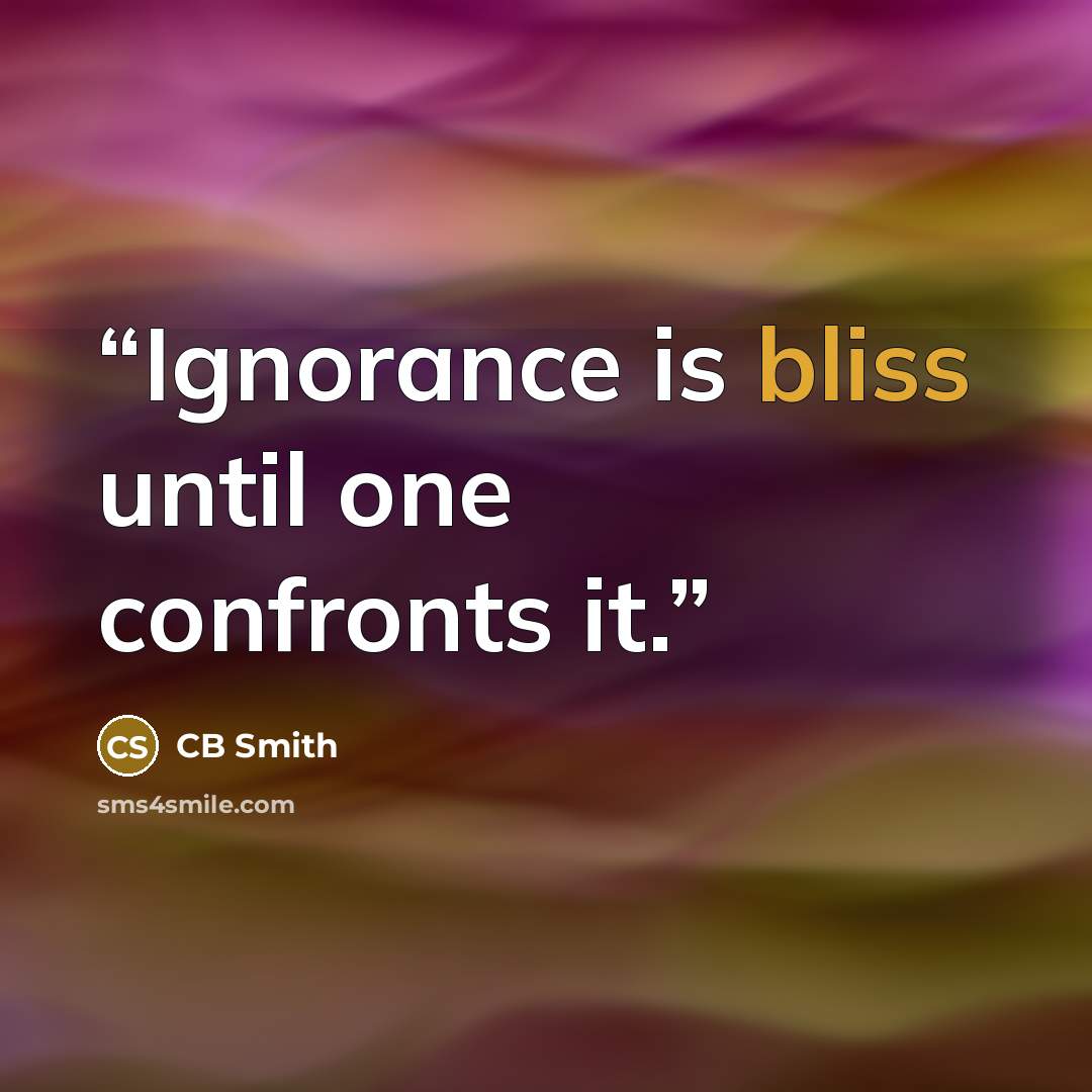 “Ignorance is bliss until one confronts it.” quote by CB Smith