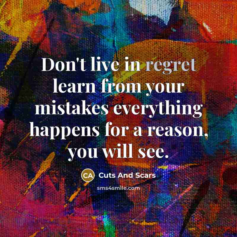 “Don't live in regret learn from your mistakes everything happens…” quote by Cuts And Scars