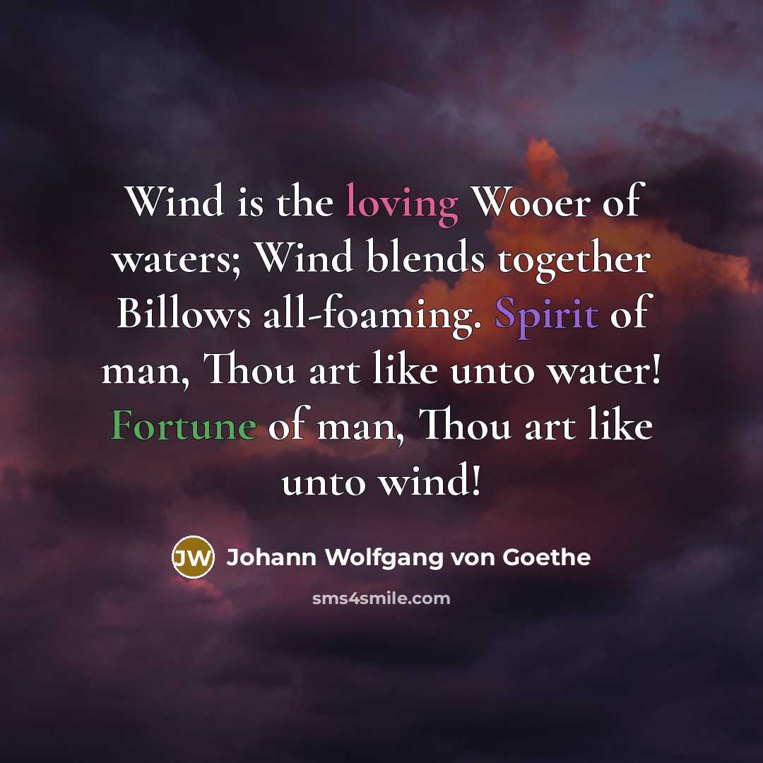 “Wind is the loving Wooer of waters; Wind blends together…” quote by Johann Wolfgang von Goethe