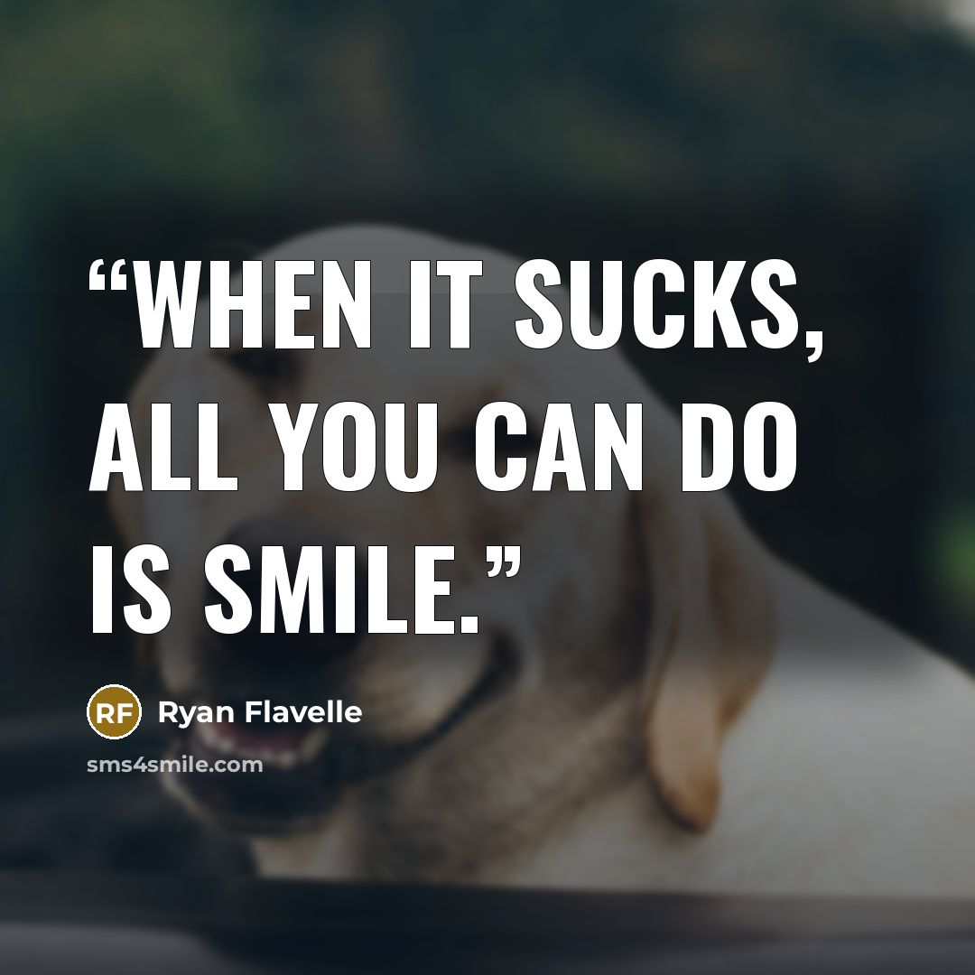 “when it sucks, all you can do is smile.” quote by Ryan Flavelle