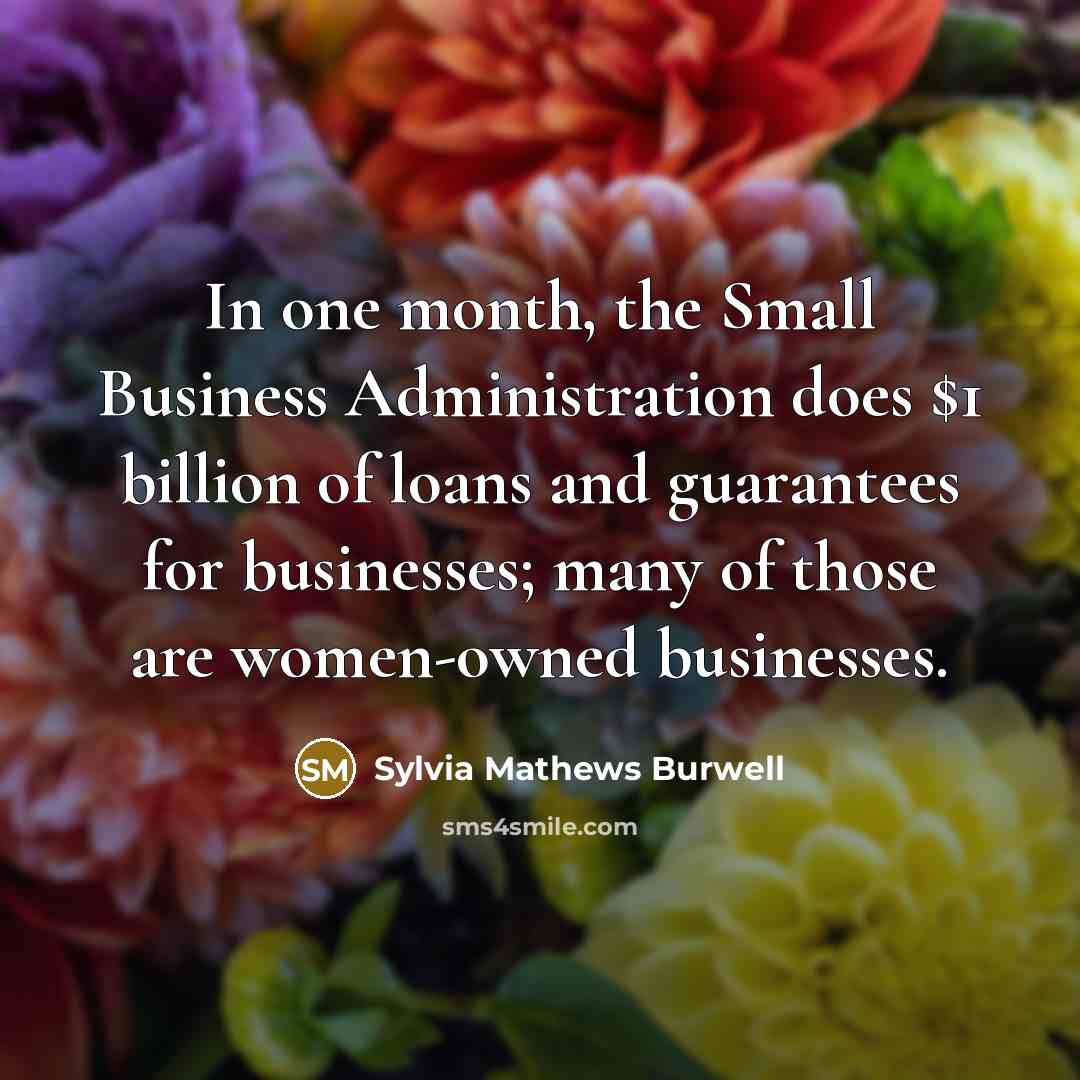 “In one month, the Small Business Administration does $1 billion…” quote by Sylvia Mathews Burwell