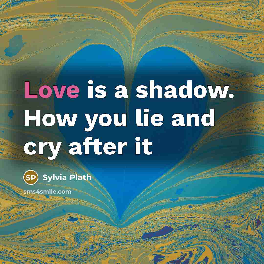 “Love is a shadow. How you lie and cry after…” quote by Sylvia Plath