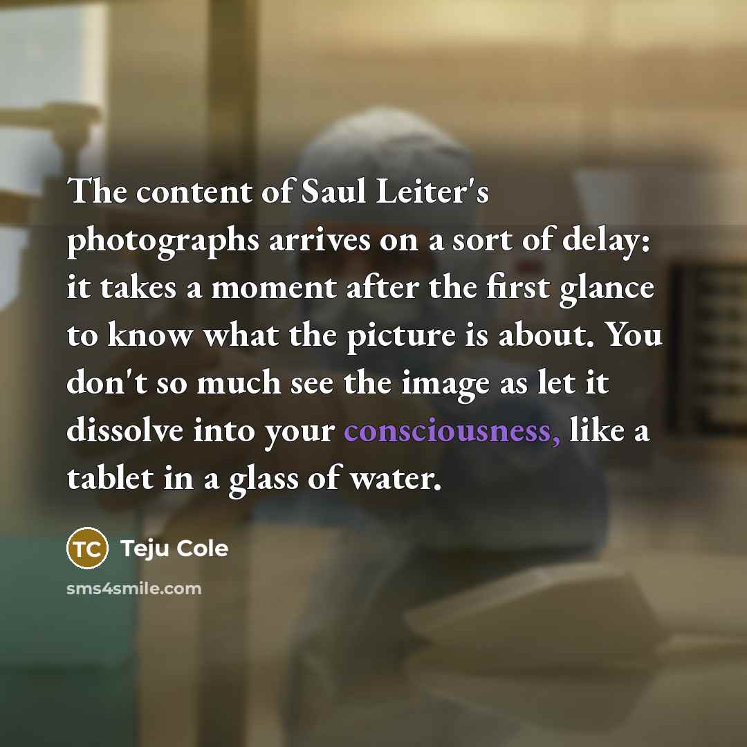 “The content of Saul Leiter's photographs arrives on a sort…” quote by Teju Cole