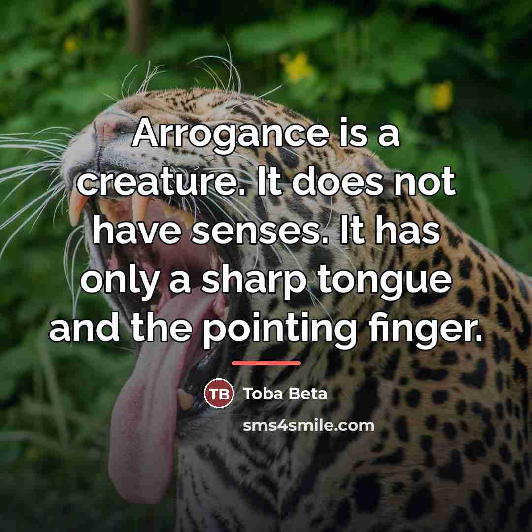 “Arrogance is a creature. It does not have senses. It…” quote by Toba Beta