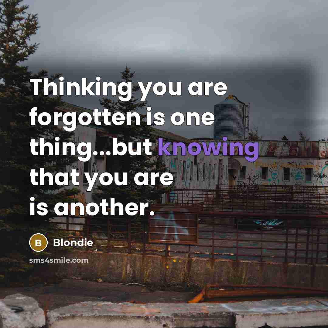 “Thinking you are forgotten is one thing...but knowing that you…” quote by Blondie