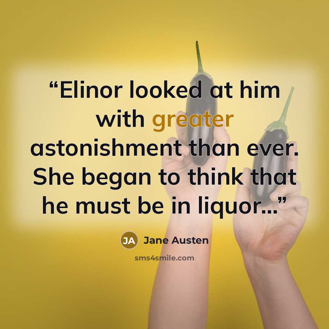 “Elinor looked at him with greater astonishment than ever. She began to think that he must be in liquor...” quote by Jane Austen