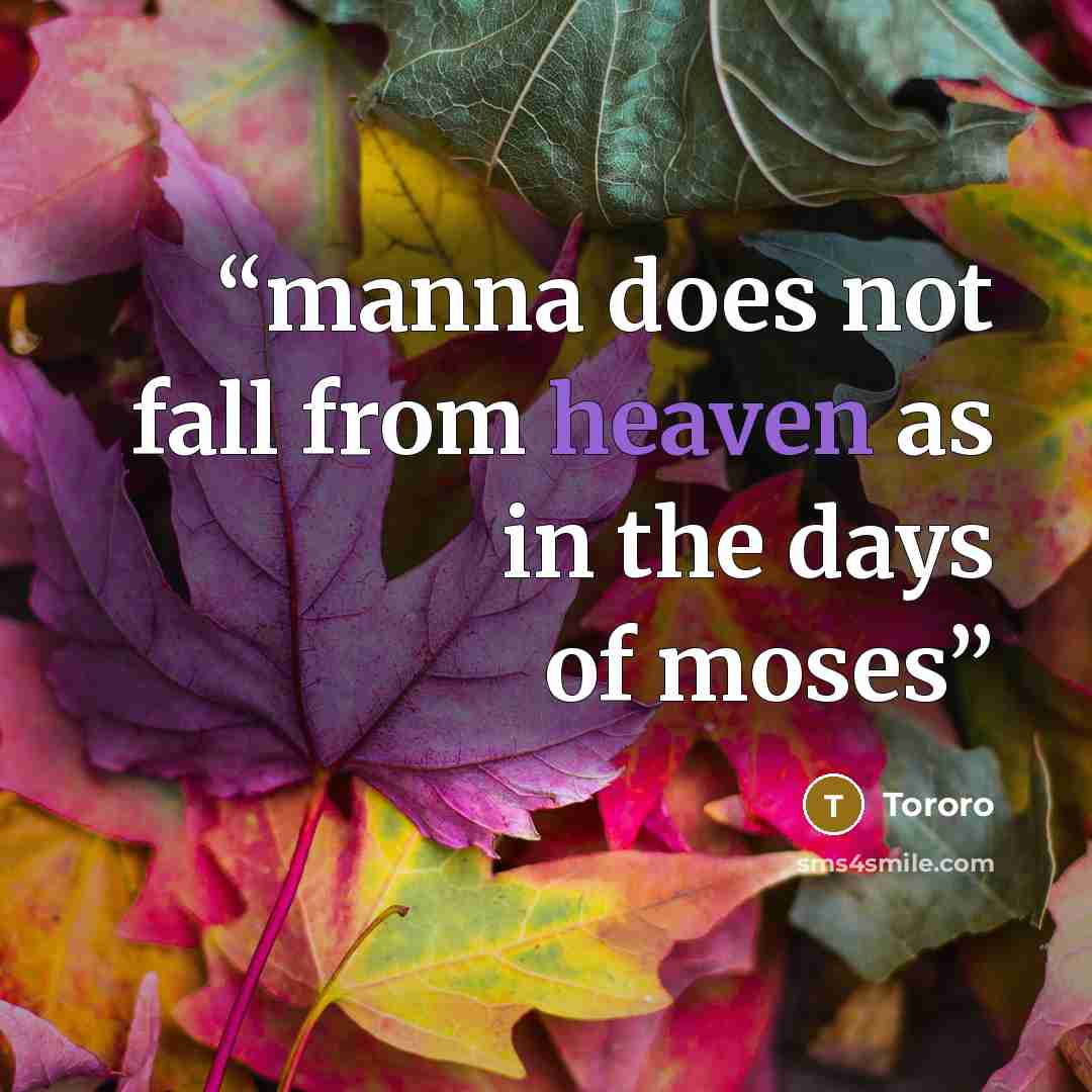 “manna does not fall from heaven as in the days of moses” quote by Tororo
