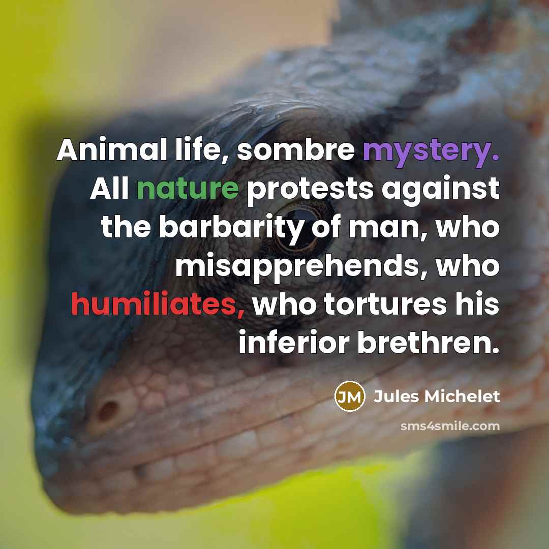 “Animal life, sombre mystery. All nature protests against the barbarity…” quote by Jules Michelet