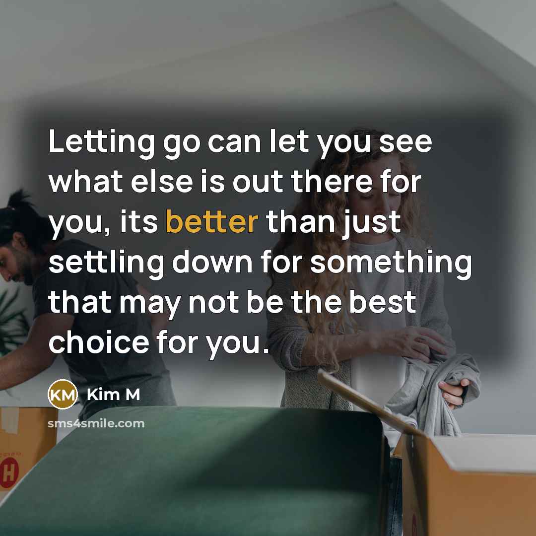 “Letting go can let you see what else is out there for you, its better than just settling down for something that may not be the best choice for you.” quote by Kim M