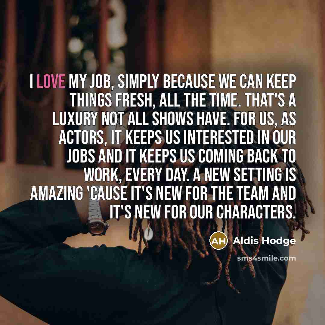 “I love my job, simply because we can keep things…” quote by Aldis Hodge