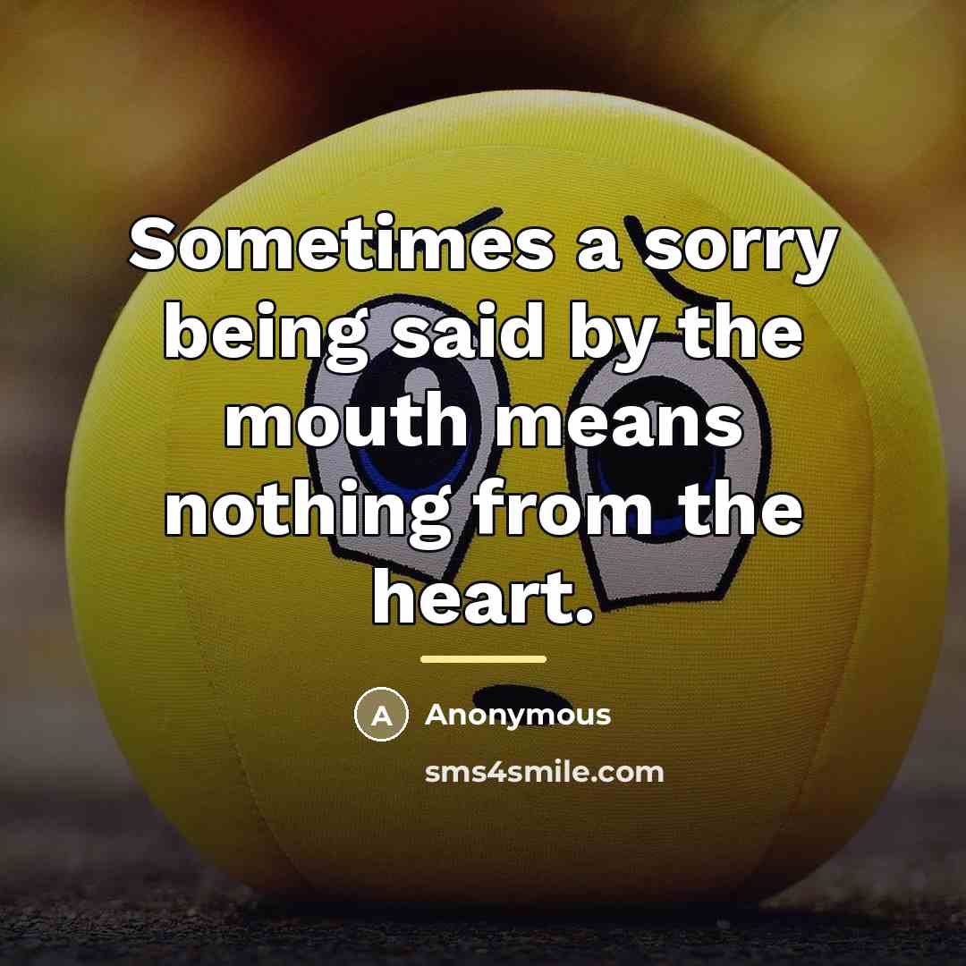 “Sometimes a sorry being said by the mouth means nothing…” quote by Anonymous