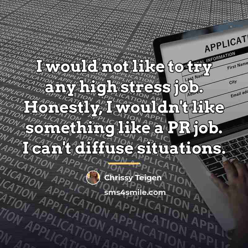 “I would not like to try any high stress job.…” quote by Chrissy Teigen