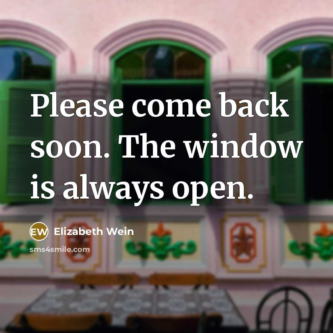 “Please come back soon. The window is always open.…” quote by Elizabeth Wein