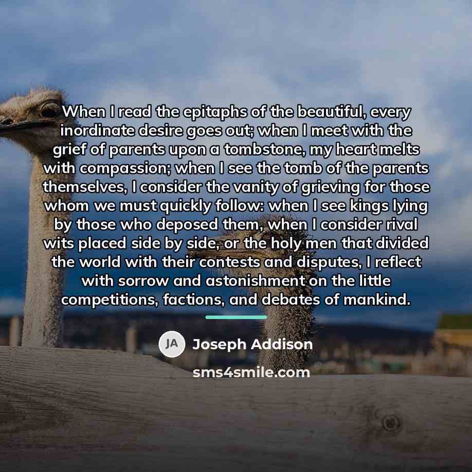 “When I read the epitaphs of the beautiful, every inordinate…” quote by Joseph Addison