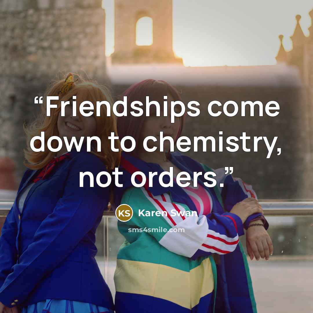 “Friendships come down to chemistry, not orders.” quote by Karen Swan