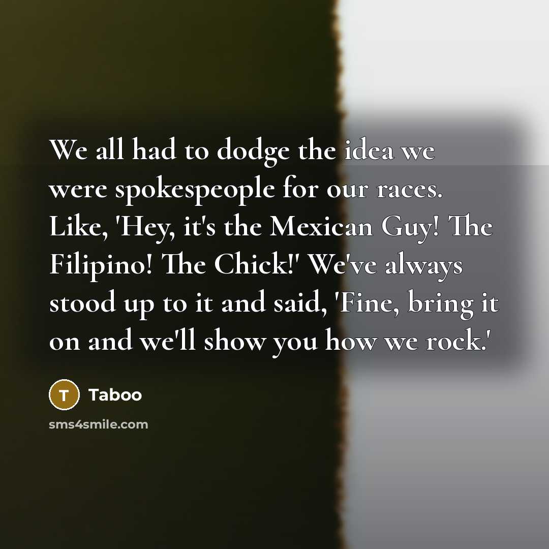 “We all had to dodge the idea we were spokespeople…” quote by Taboo