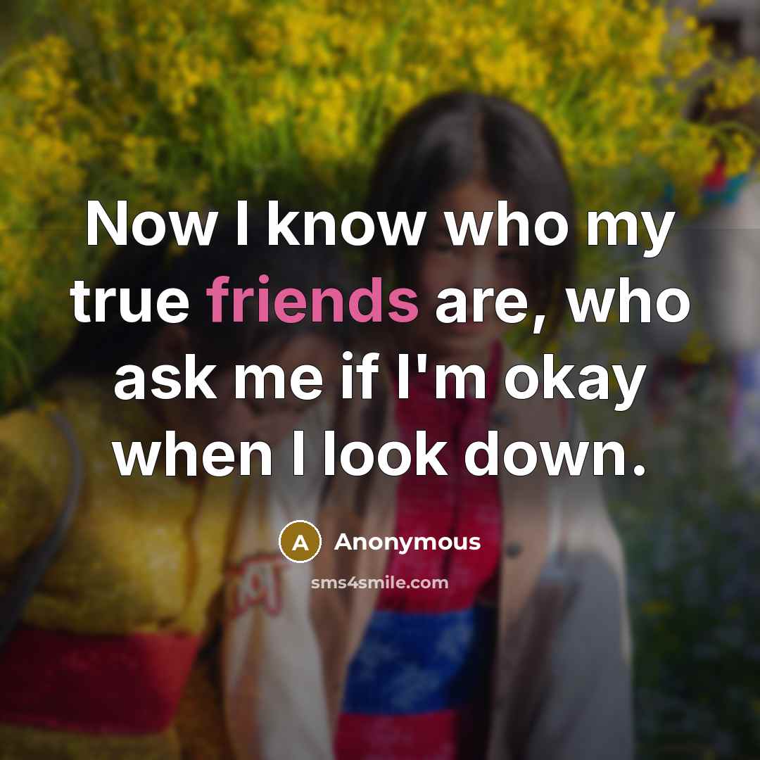 “Now I know who my true friends are, who ask me if I'm okay when I look down.” quote by Anonymous