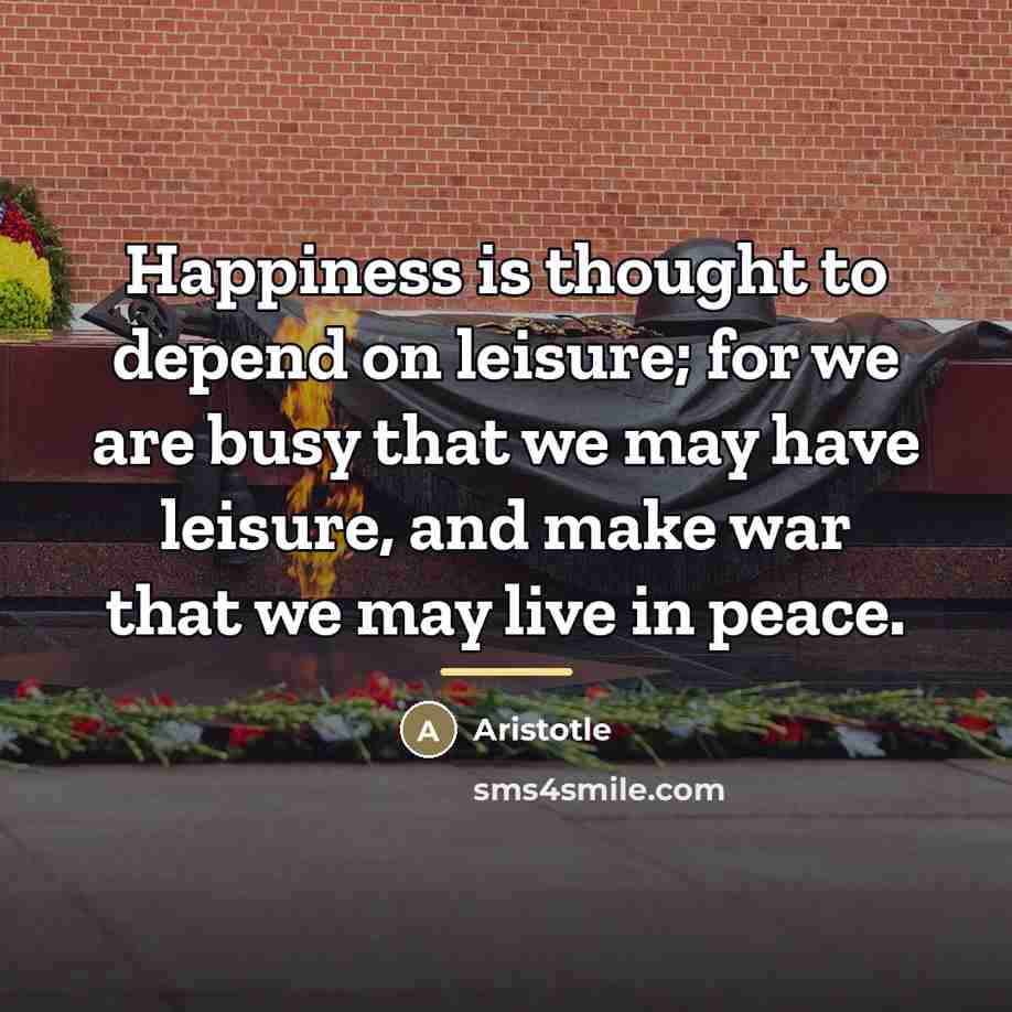 “Happiness is thought to depend on leisure; for we are…” quote by Aristotle