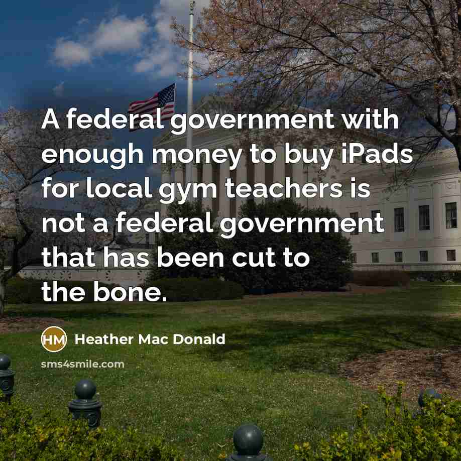 “A federal government with enough money to buy iPads for…” quote by Heather Mac Donald