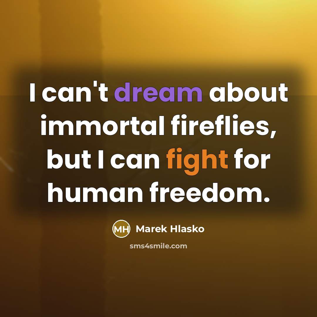 “I can't dream about immortal fireflies, but I can fight…” quote by Marek Hlasko