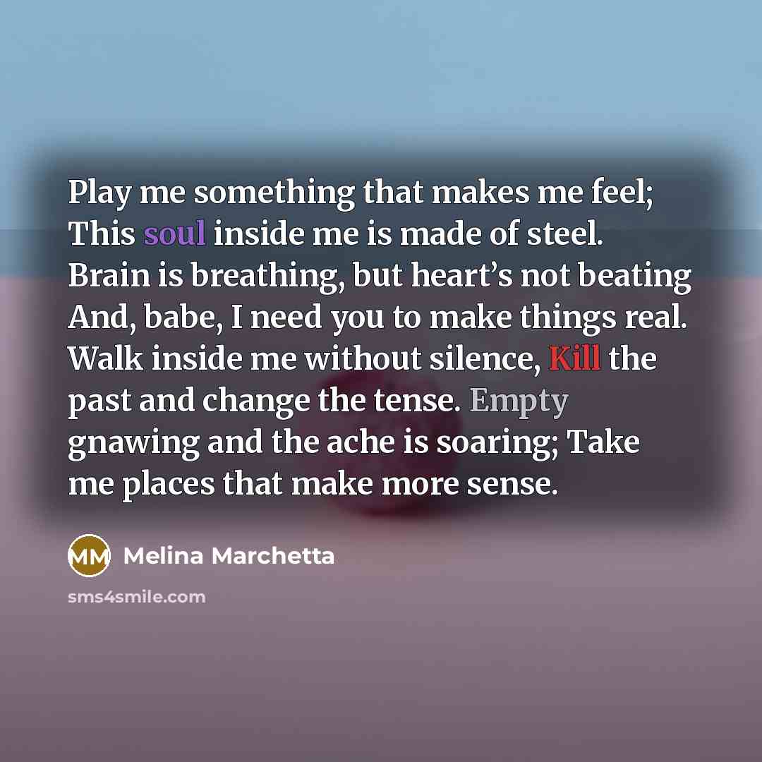 “Play me something that makes me feel; This soul inside…” quote by Melina Marchetta