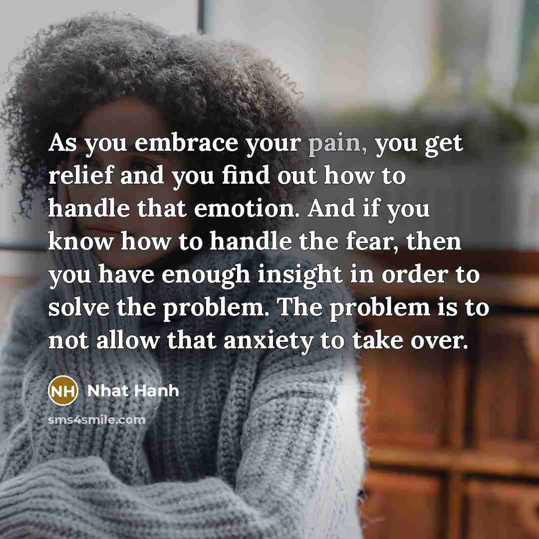 “As you embrace your pain, you get relief and you…” quote by Nhat Hanh