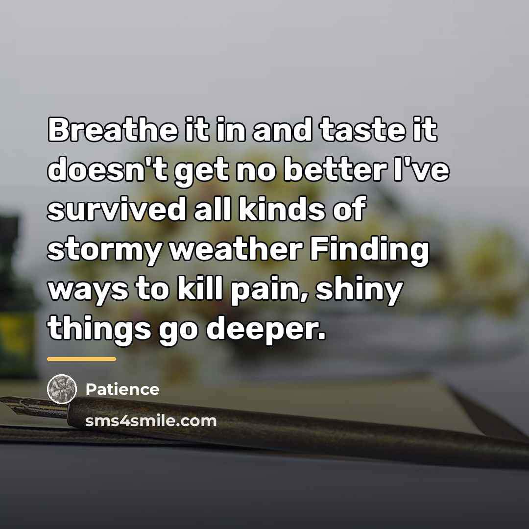 “Breathe it in and taste it doesn't get no better…” quote by Patience