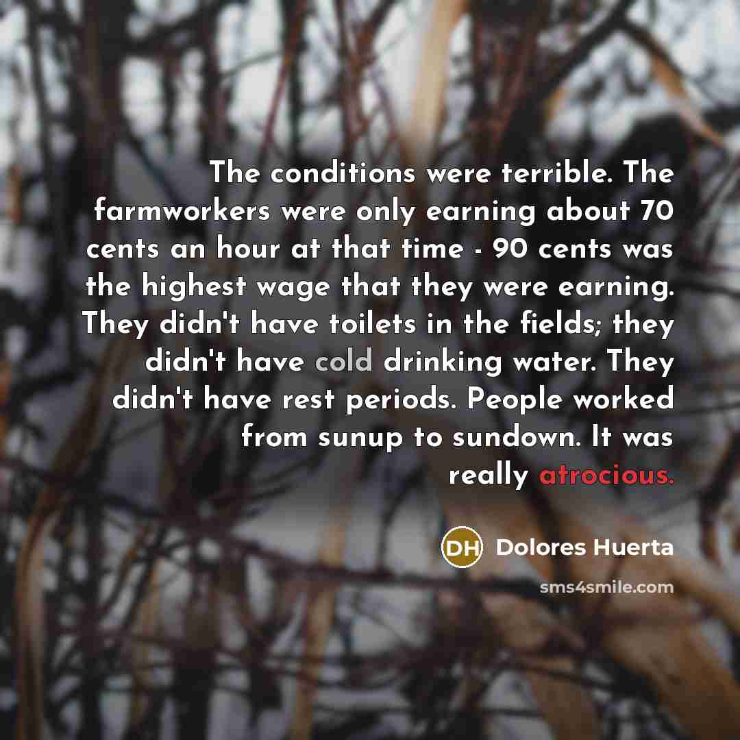 “The conditions were terrible. The farmworkers were only earning about…” quote by Dolores Huerta
