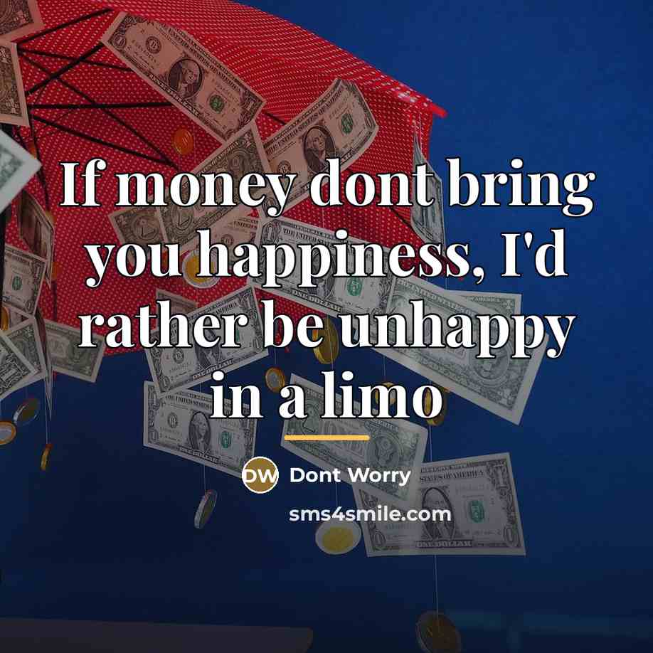 “If money dont bring you happiness, I'd rather be unhappy…” quote by Anonymous