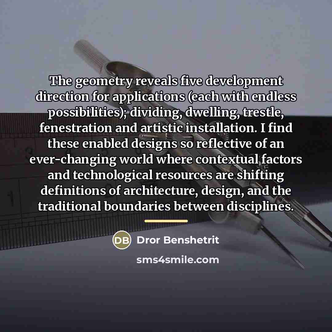 “The geometry reveals five development direction for applications (each with…” quote by Dror Benshetrit