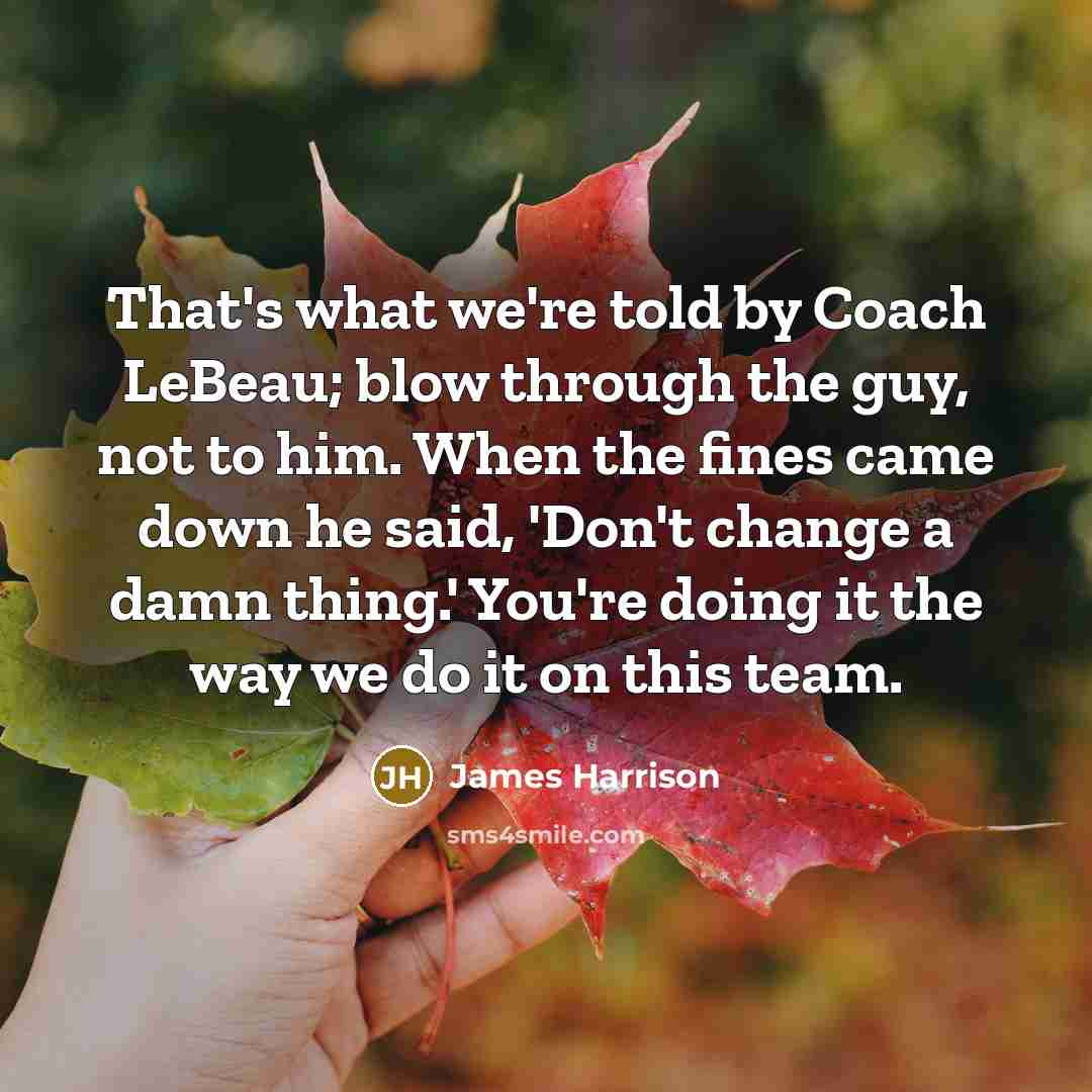 “That's what we're told by Coach LeBeau; blow through the…” quote by James Harrison