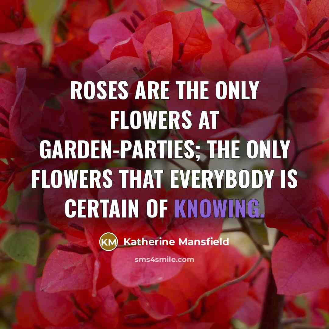 “roses are the only flowers at garden-parties; the only flowers…” quote by Katherine Mansfield
