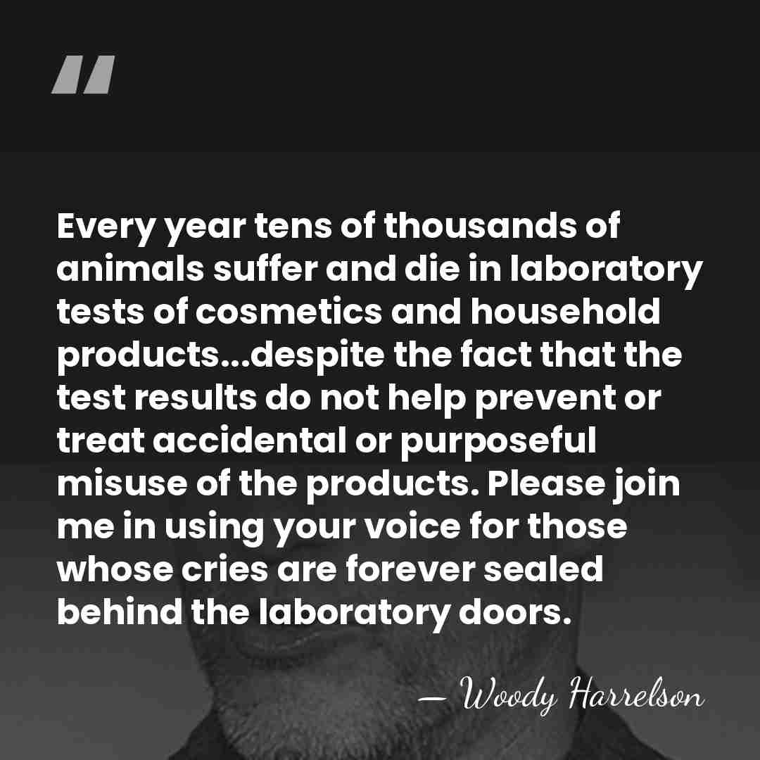 Every year tens of thousands of animals suffer and die in laboratory&hellip; - Woody Harrelson