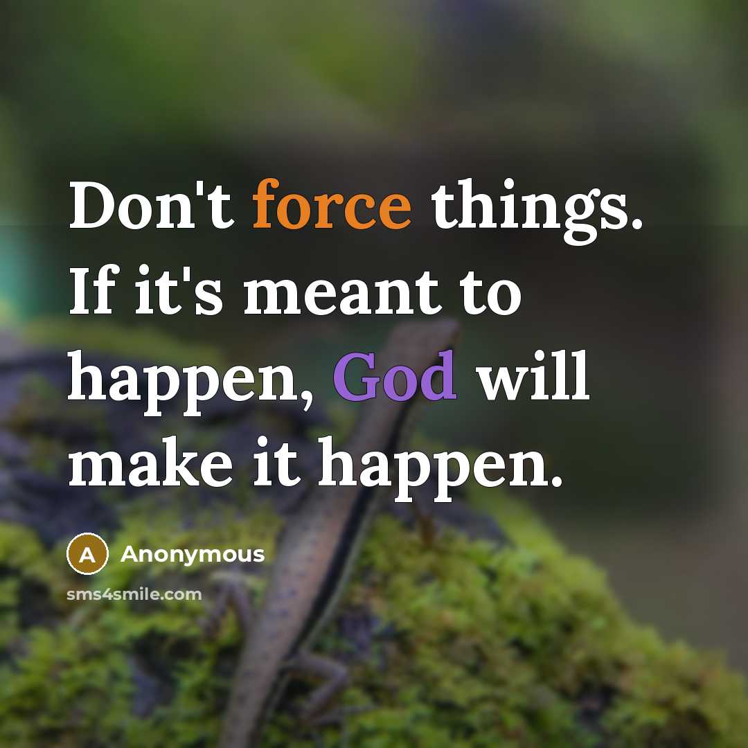 “Don't force things. If it's meant to happen, God will make it happen.” quote by Anonymous