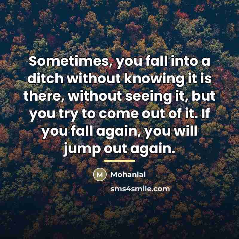 “Sometimes, you fall into a ditch without knowing it is…” quote by Mohanlal