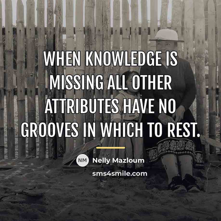 “When knowledge is missing all other attributes have no grooves…” quote by Nelly Mazloum