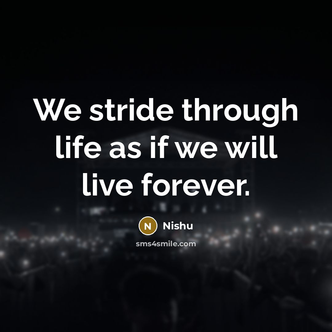 “We stride through life as if we will live forever.…” quote by Nishu