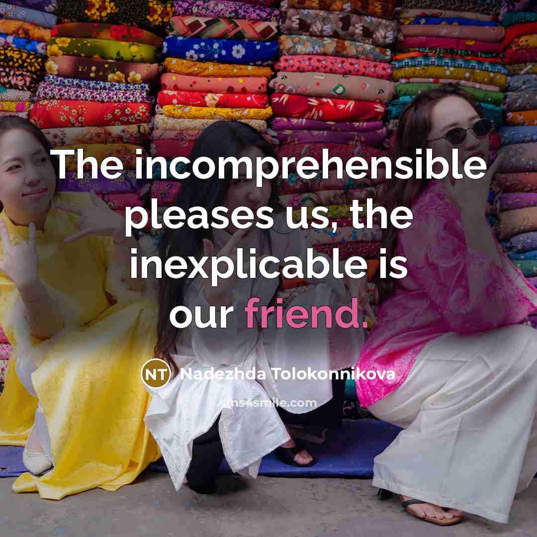 “The incomprehensible pleases us, the inexplicable is our friend.…” quote by Nadezhda Tolokonnikova