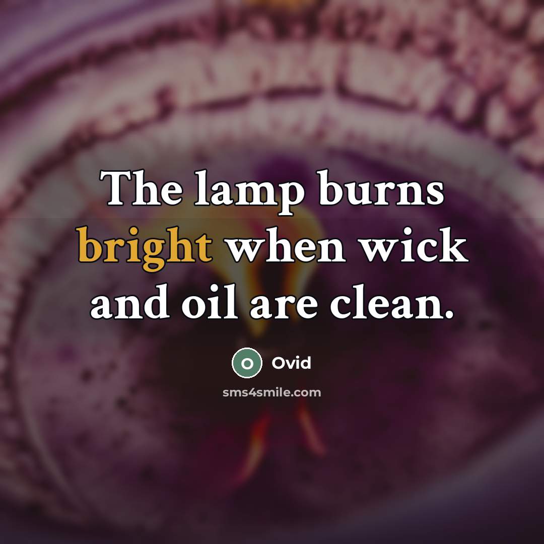 “The lamp burns bright when wick and oil are clean.…” quote by Ovid