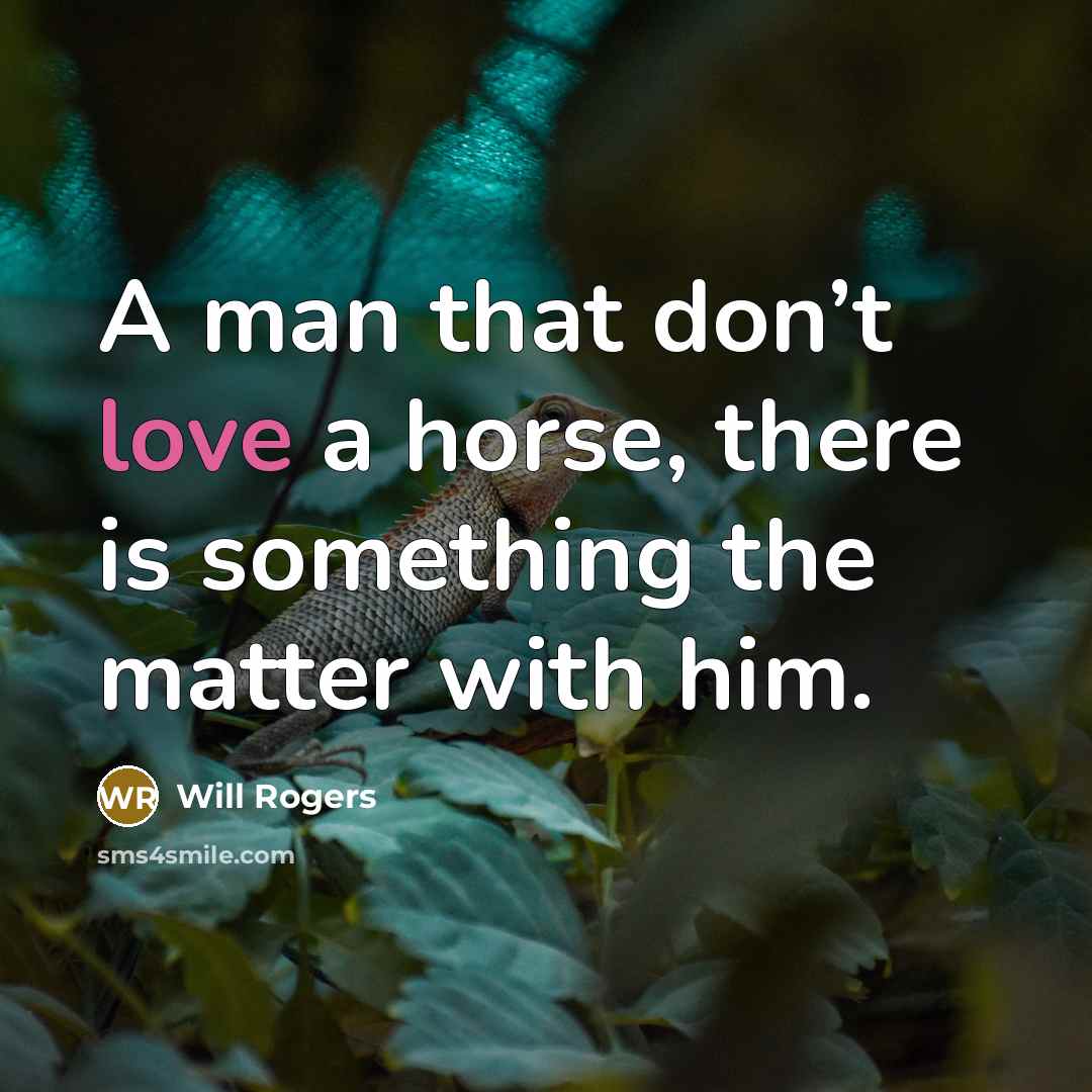 “A man that don’t love a horse, there is something…” quote by Will Rogers