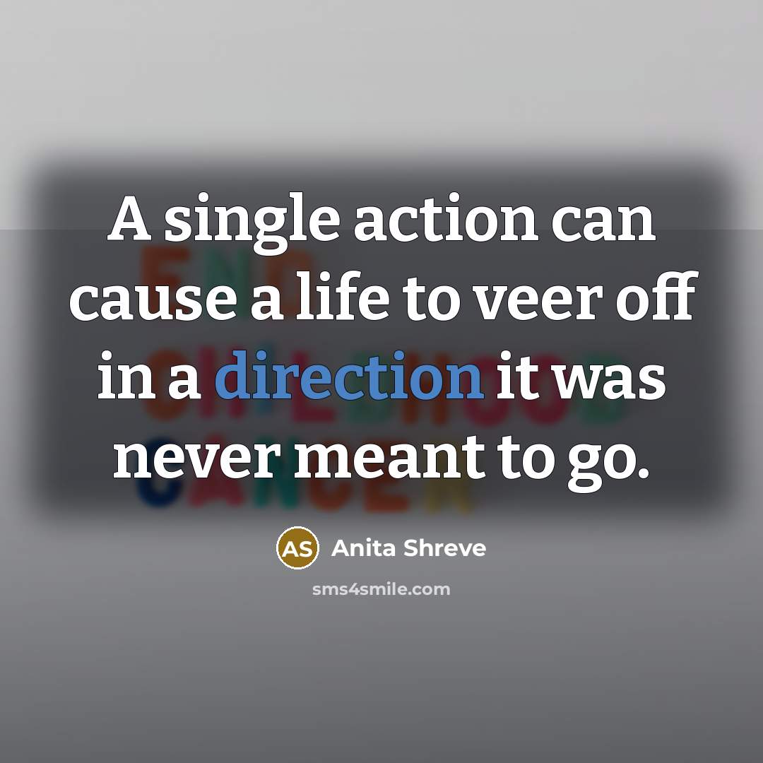 “A single action can cause a life to veer off…” quote by Anita Shreve