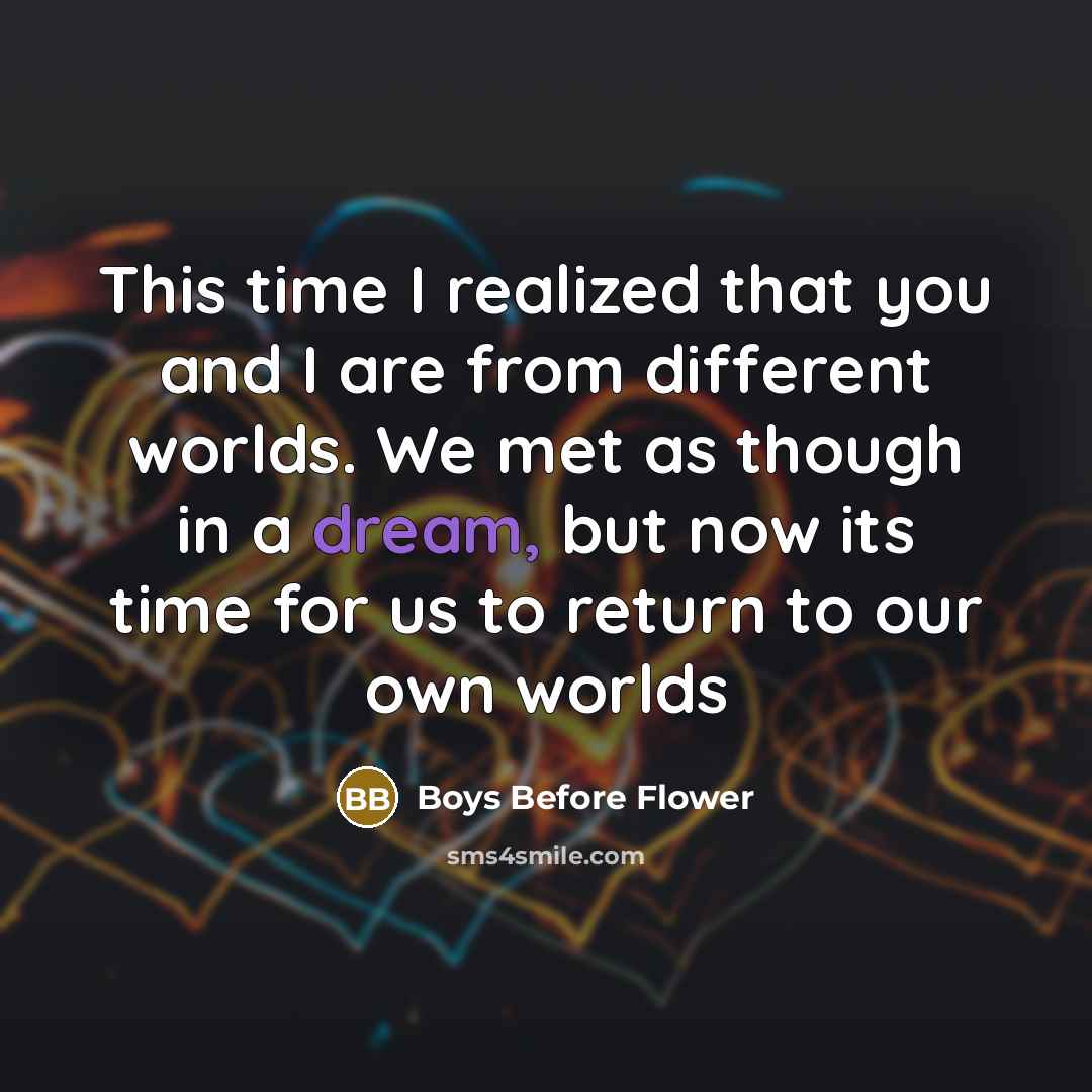 “This time I realized that you and I are from…” quote by Boys Before Flower