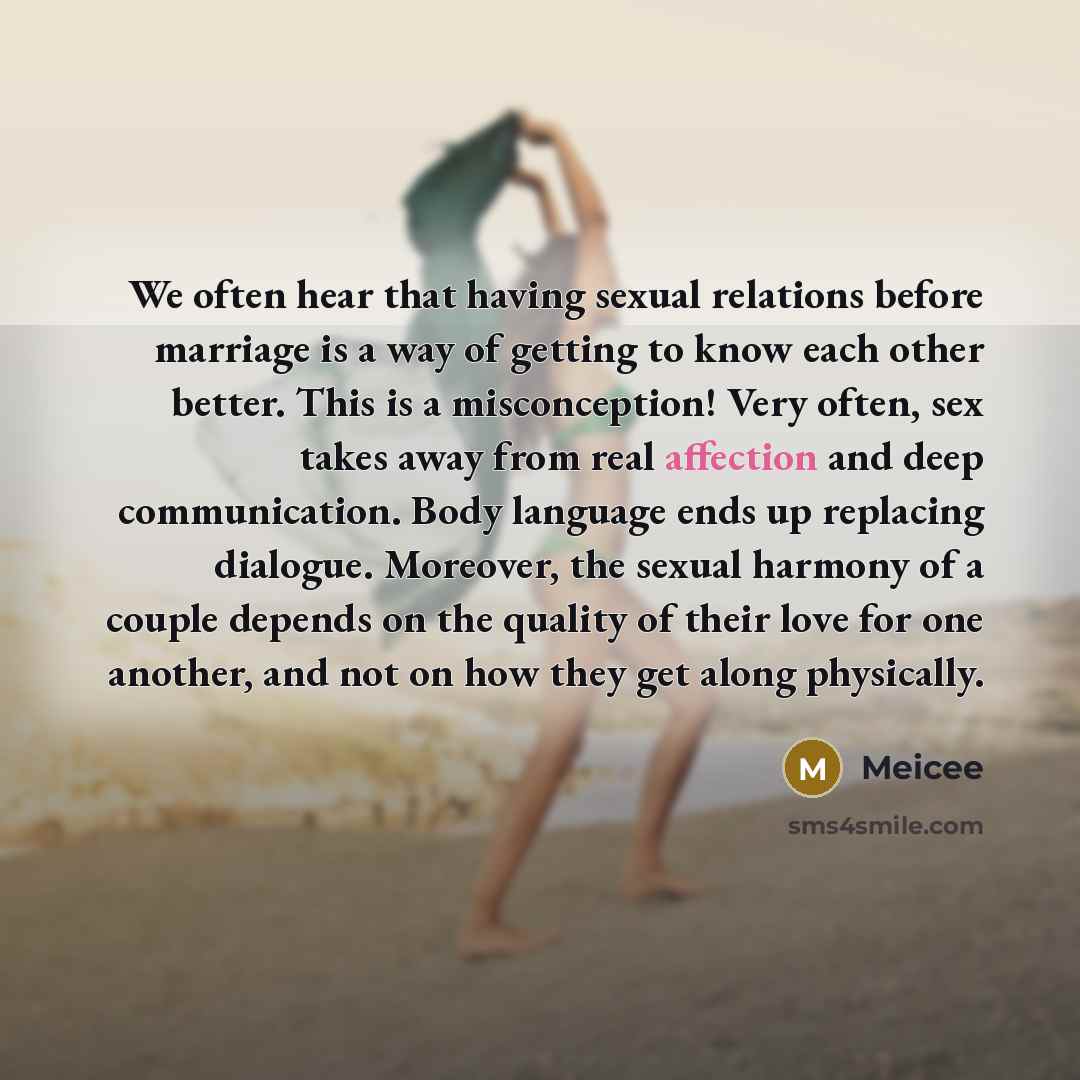 “We often hear that having sexual relations before marriage is…” quote by Meicee