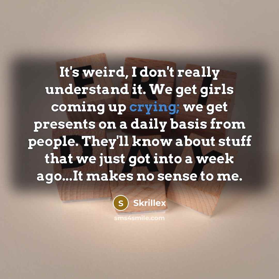 “It's weird, I don't really understand it. We get girls…” quote by Skrillex