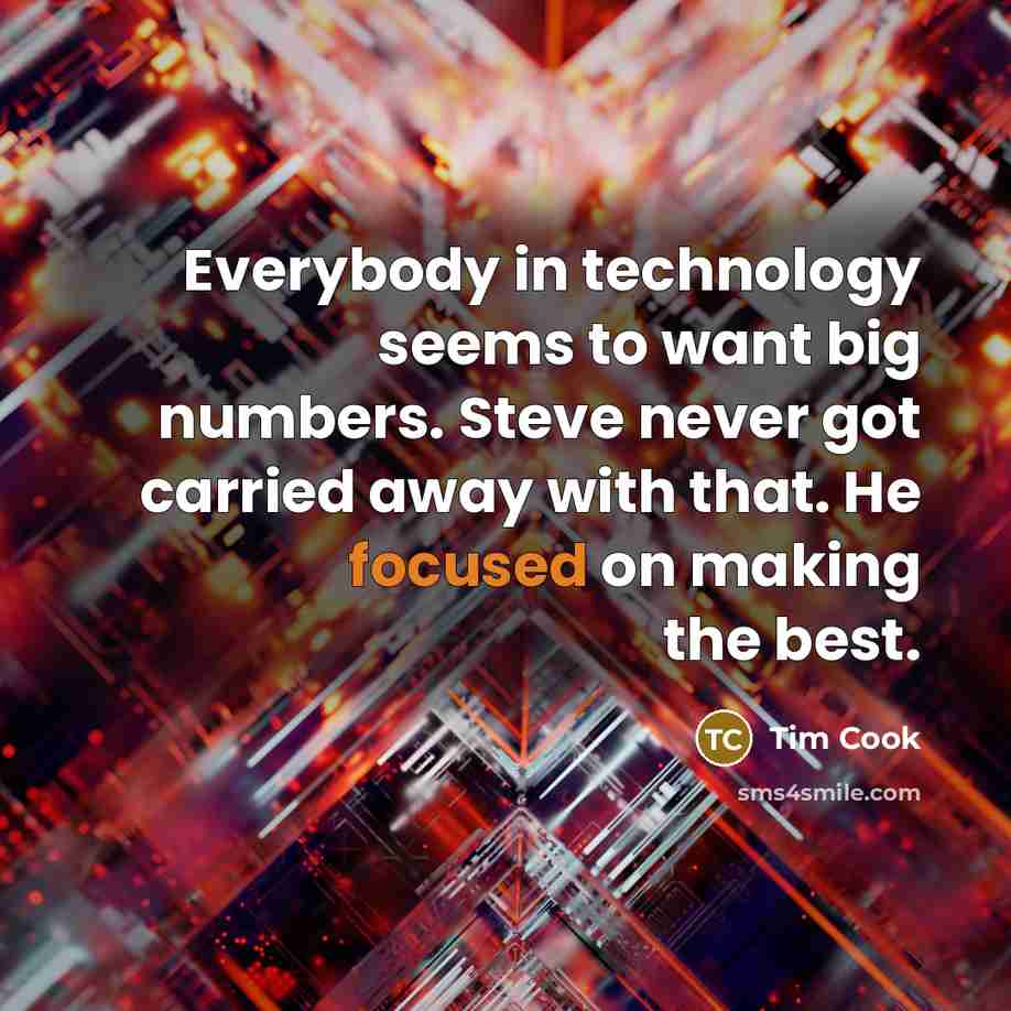 “Everybody in technology seems to want big numbers. Steve never…” quote by Tim Cook