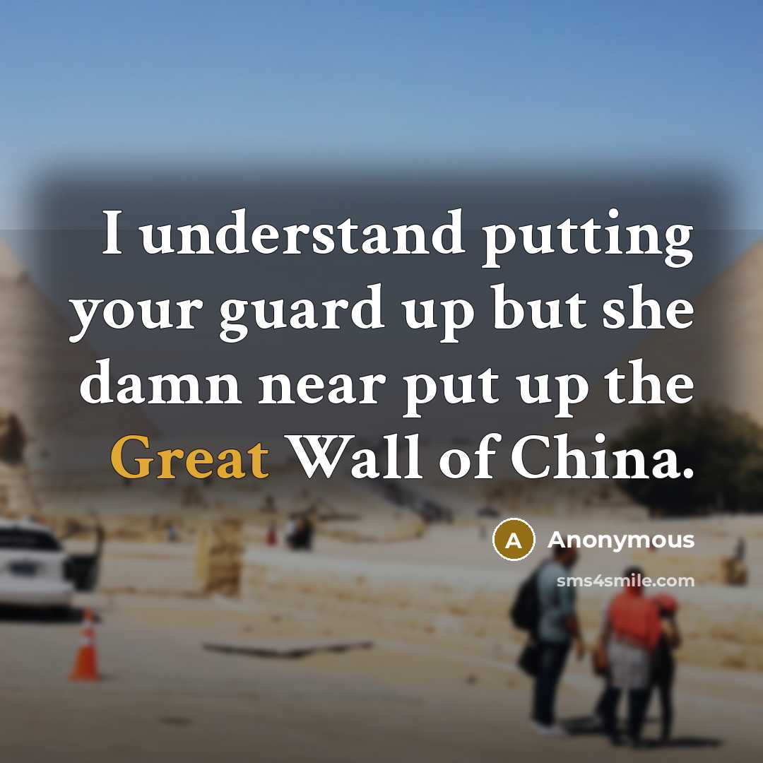 “I understand putting your guard up but she damn near put up the Great Wall of China.” quote by Anonymous